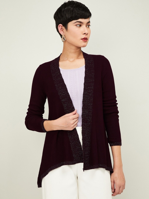

CODE by Lifestyle Women Wine Self Design Open Front Shrug, Burgundy