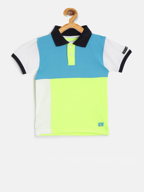 

Cherry Crumble Boys Blue Colourblocked Polo Collar T-shirt