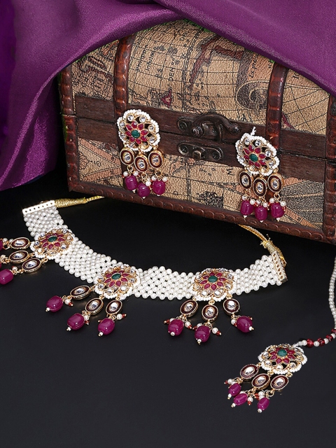 

Yellow Chimes Gold-Plated Pink Kundan Studded Handcrafted Jewellery Set