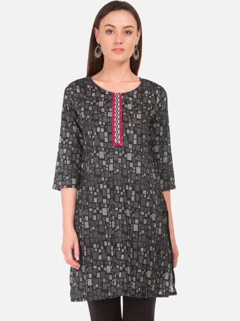 

Karigari Women Black & Grey Printed Straight Kurta