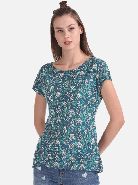 

Cherokee Women Teal Printed Top