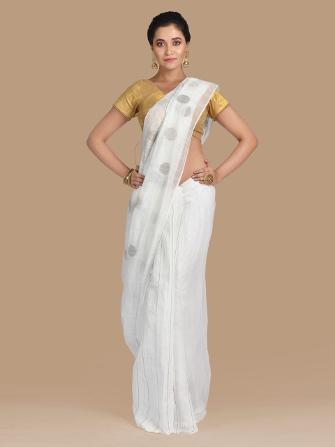 

Mitera White Woven Design Handloom Cotton Blend Saree