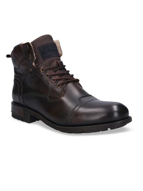 

Bugatti Men Brown Solid Leather High-Top Flat Boots