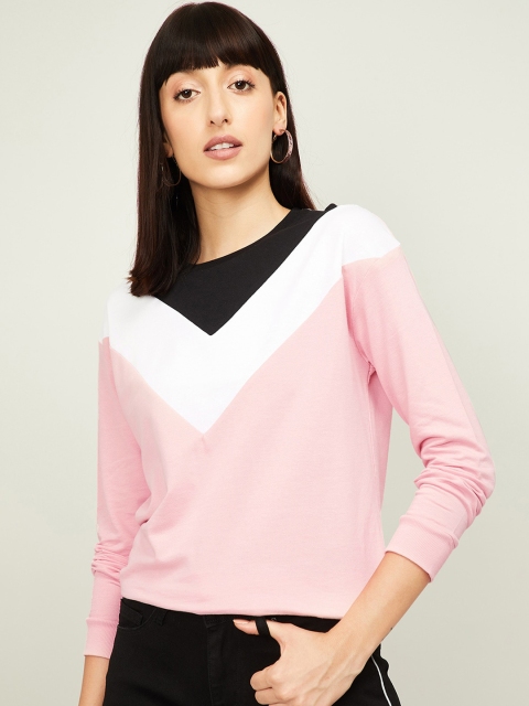 

Bossini Women Pink & White Colourblocked Sweatshirt
