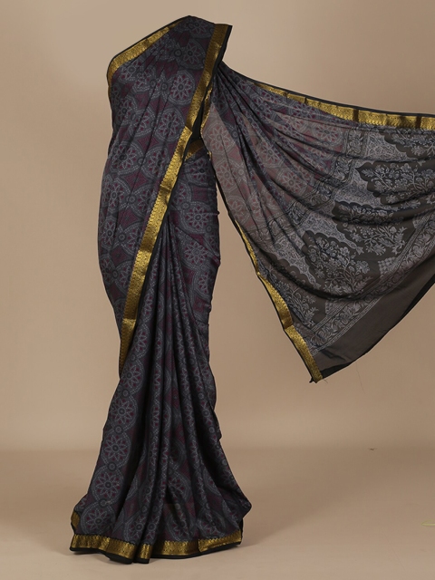 

Pothys Grey Printed Poly Crepe Saree
