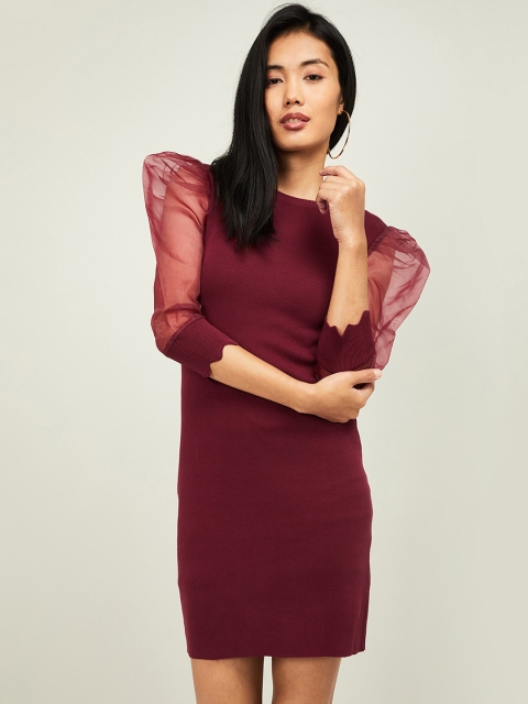 

Ginger by Lifestyle Women Burgundy Solid Sheath Dress