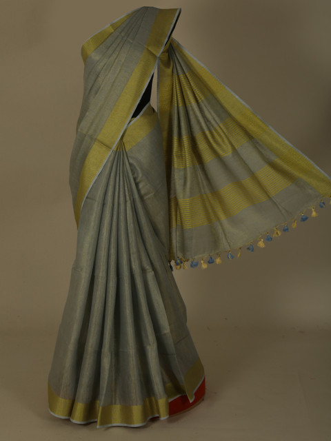 

Pothys Grey Solid Pure Linen Saree