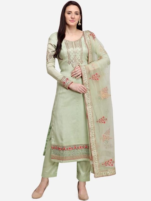 

Stylee LIFESTYLE Green Tussar Silk Semi-Stitched Dress Material
