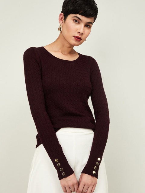 

CODE by Lifestyle Women Burgundy Solid Fitted Top