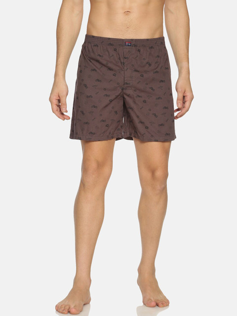 

IVOC Men Coffee Brown & Black Printed Pure Cotton Boxers