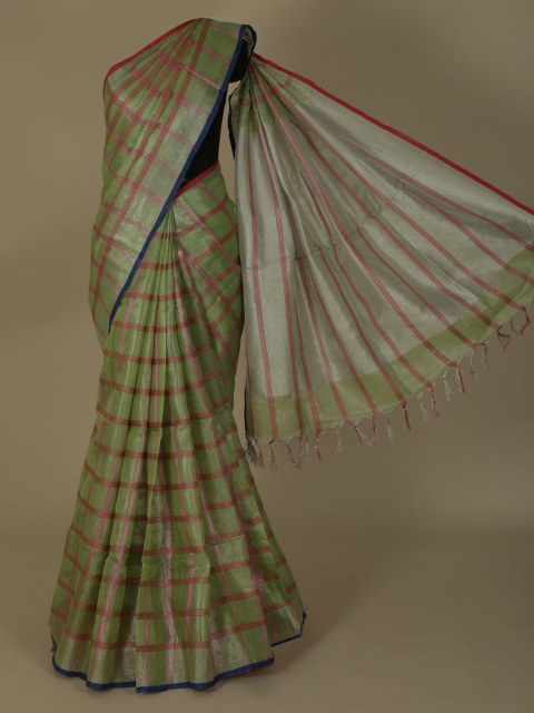 

Pothys Green Checked Pure Linen Saree