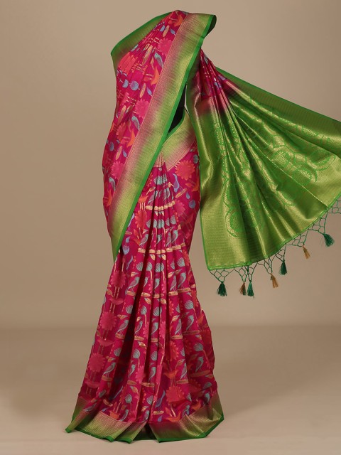 

Pothys Magenta & Green Jute Silk Woven Design Saree