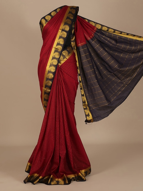 

Pothys Maroon & Gold-Toned Poly Crepe Printed Saree