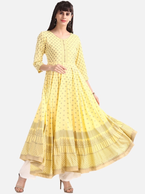 

Anahi Women Yellow & Gold-Toned Printed Anarkali Kurta