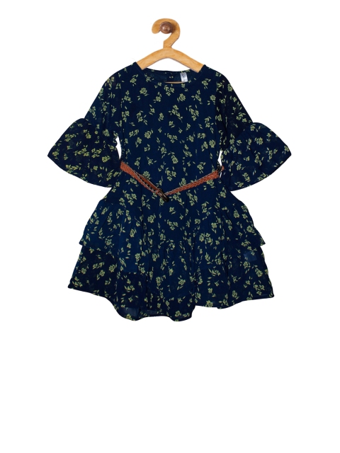 

KiddoPanti Girls Navy Blue Floral Printed A-Line Dress