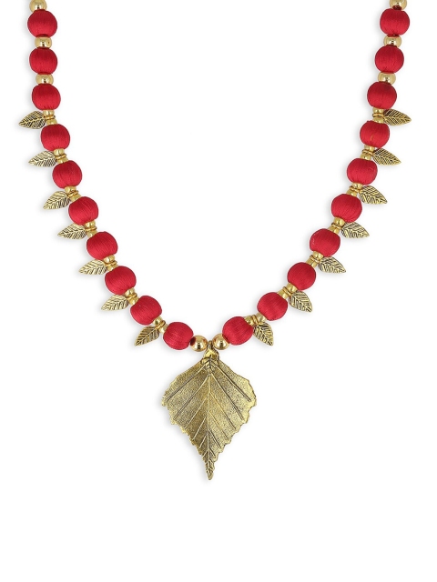 

AKSHARA Red & Gold Handcrafted Long Brass Pendent Necklace