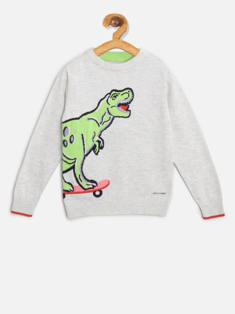 

Cherry Crumble Boys Grey & Green Dinosaur Patterned Pullover Sweater