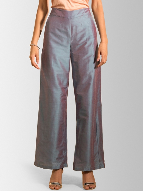 FableStreet Women Blue Flared Solid Parallel Trousers