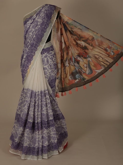 

Pothys Cream-Coloured Printed Pure Linen Saree