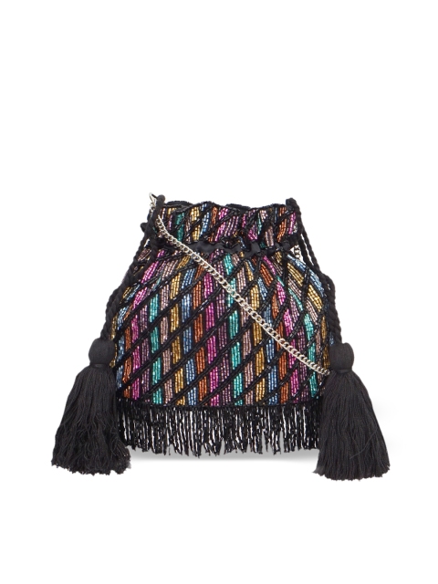 

Diwaah Women Black & Pink Embellished Velvet Potli Clutch