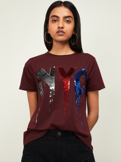

Ginger by Lifestyle Women Burgundy Printed Top
