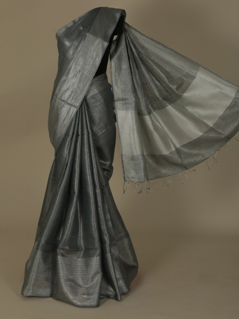 

Pothys Grey Solid Pure Linen Saree