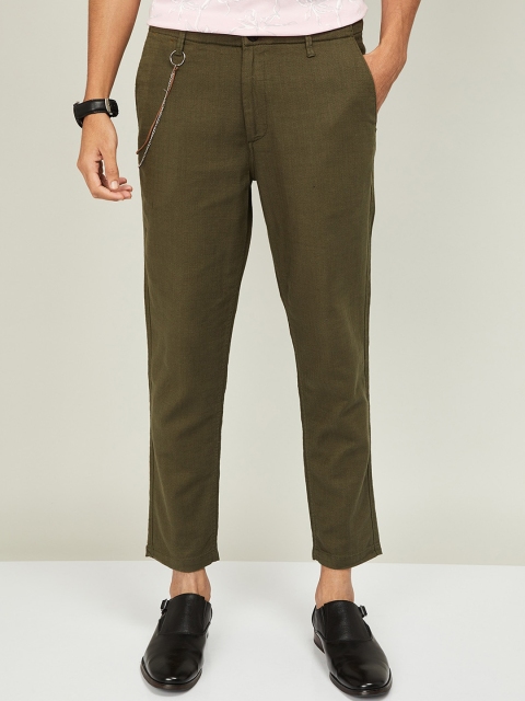 

Bossini Men Olive Green Slim Fit Solid Regular Trousers