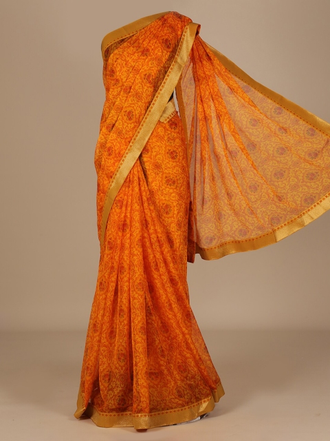 

Pothys Orange & Gold-Toned Poly Chiffon Printed Saree