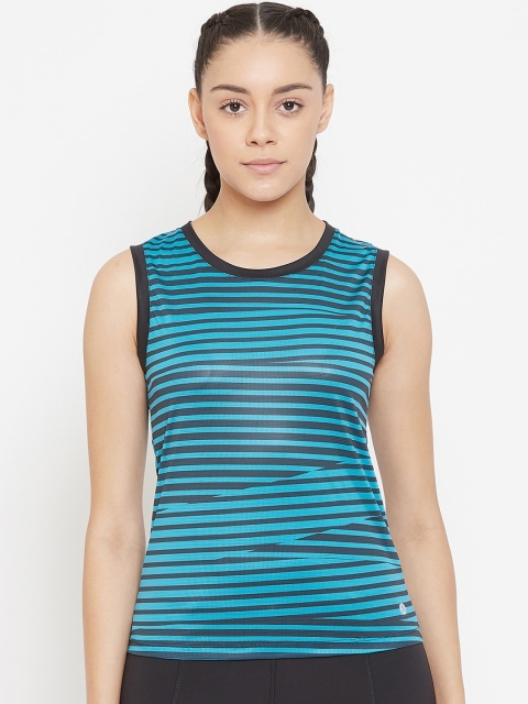 

Athleto Women Blue Striped Round Neck T-shirt