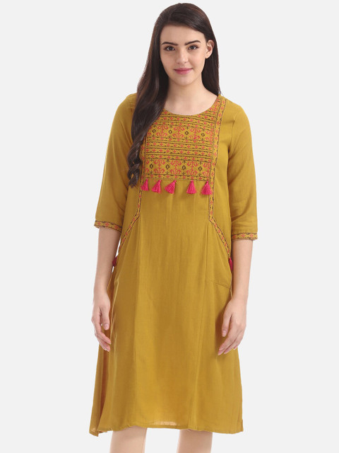 

Anahi Women Mustard Yellow Printed A-Line Kurta