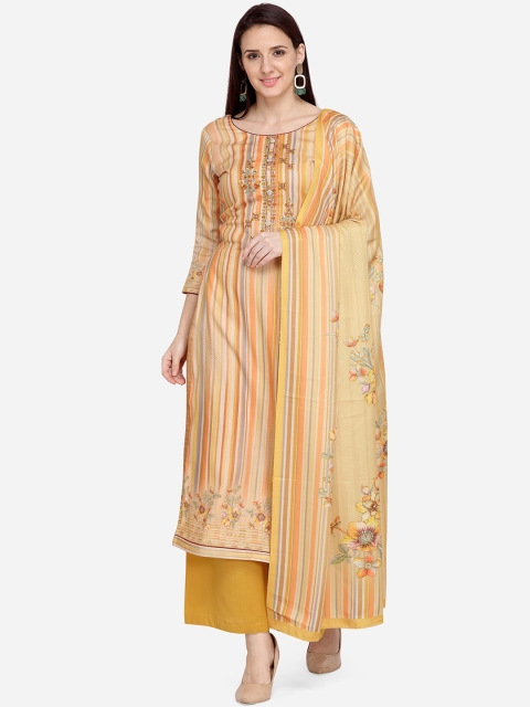 

Stylee LIFESTYLE Women Yellow & Orange Floral Printed Semi-Stitched Dress Material, Mustard