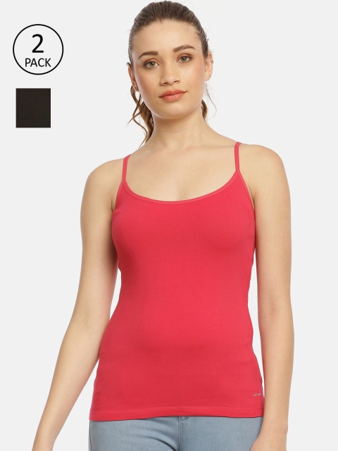 

Zelen Women Pack Of 2 Black & Red Solid Camisoles