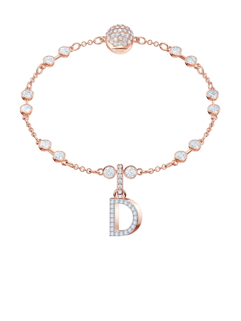 

SWAROVSKI Rose Gold-Plated White Crystal & Quartz Studded D Alphabet-Shaped Pendant