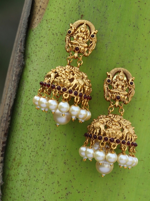 

Adwitiya Collection Gold-Plated Dome Shaped Jhumkas