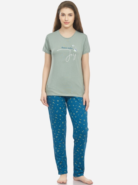 

Lenissa Women Green & Blue Printed Night Suit