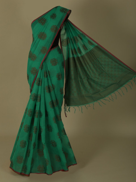 

Pothys Green & Magenta Jute Silk Woven Design Saree
