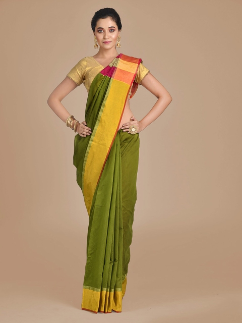 

Mitera Green Striped Cotton Blend Saree
