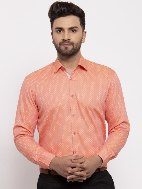 

JAINISH Men Peach-Coloured & White Slim Fit Printed Formal Shirt