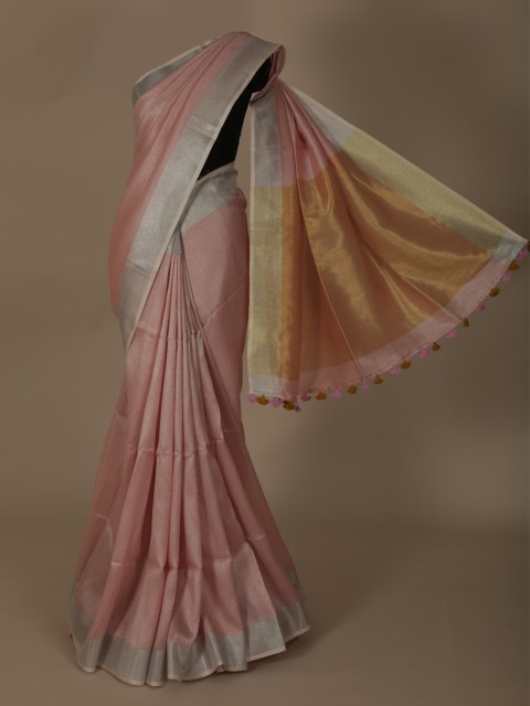 

Pothys Pink & Grey Pure Linen Solid Saree