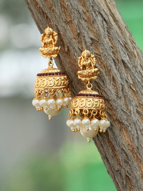 

Adwitiya Collection 24CT Gold-Plated & White Dome Shaped Jhumkas