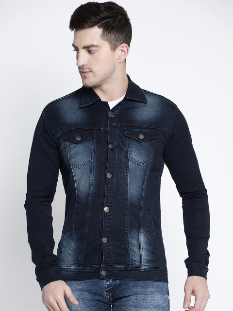 

Rodamo Men Navy Blue Solid Denim Jacket
