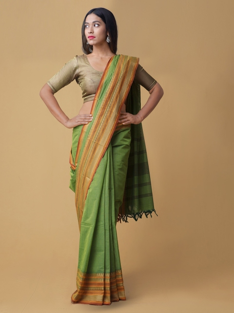 

Unnati Silks Green Solid Pure Kanchi Cotton Handloom Saree