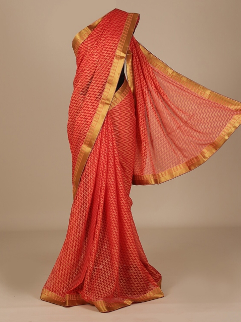 

Pothys Red Woven Design Poly Chiffon Saree