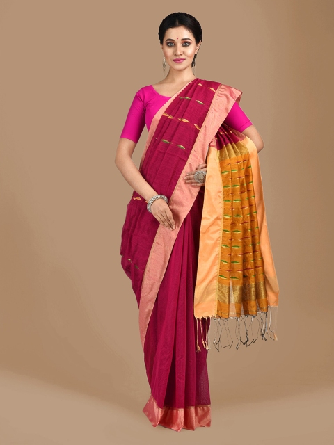 

Mitera Magenta Woven Design Cotton Blend Saree