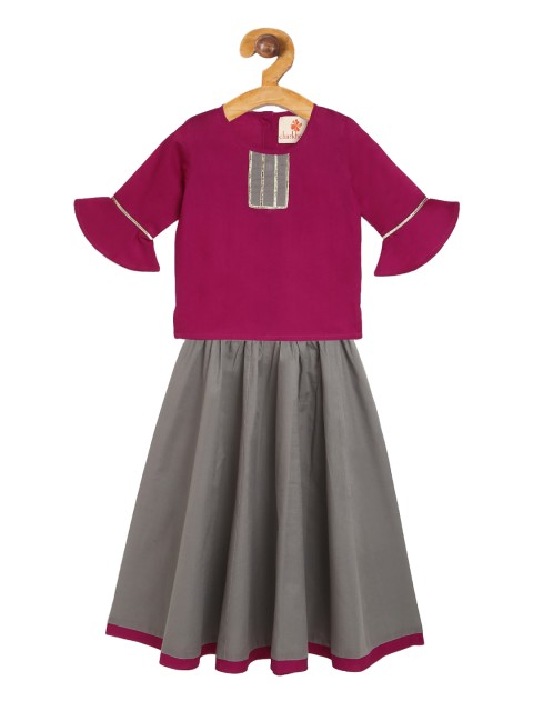 

charkhee Purple & Grey Ready to Wear Cotton Lehenga with Blouse