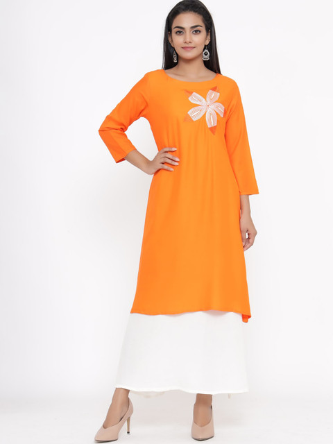 

RANGMAYEE Women Orange Embroidered A-Line Kurta