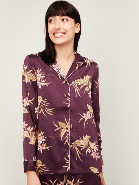 

Ginger by Lifestyle Women Burgundy & Beige Coloured Floral Printed Sleep Shirt
