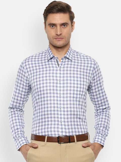 

Van Heusen Men White & Blue Slim Fit Checked Formal Shirt