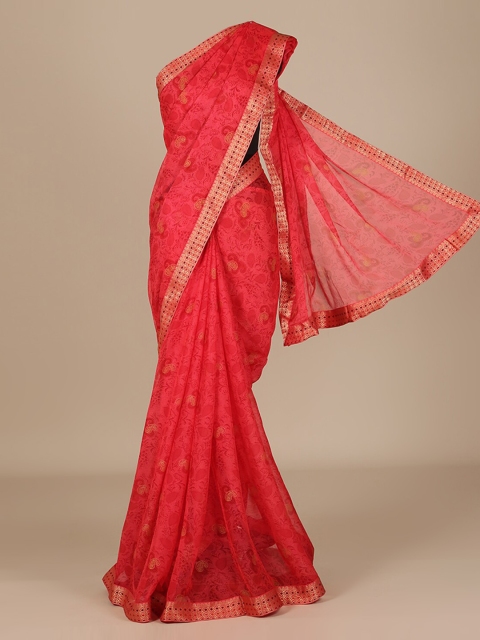 

Pothys Red Printed Poly Chiffon Saree