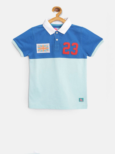 

Cherry Crumble Boys Green & Blue Colourblocked Polo Collar T-shirt
